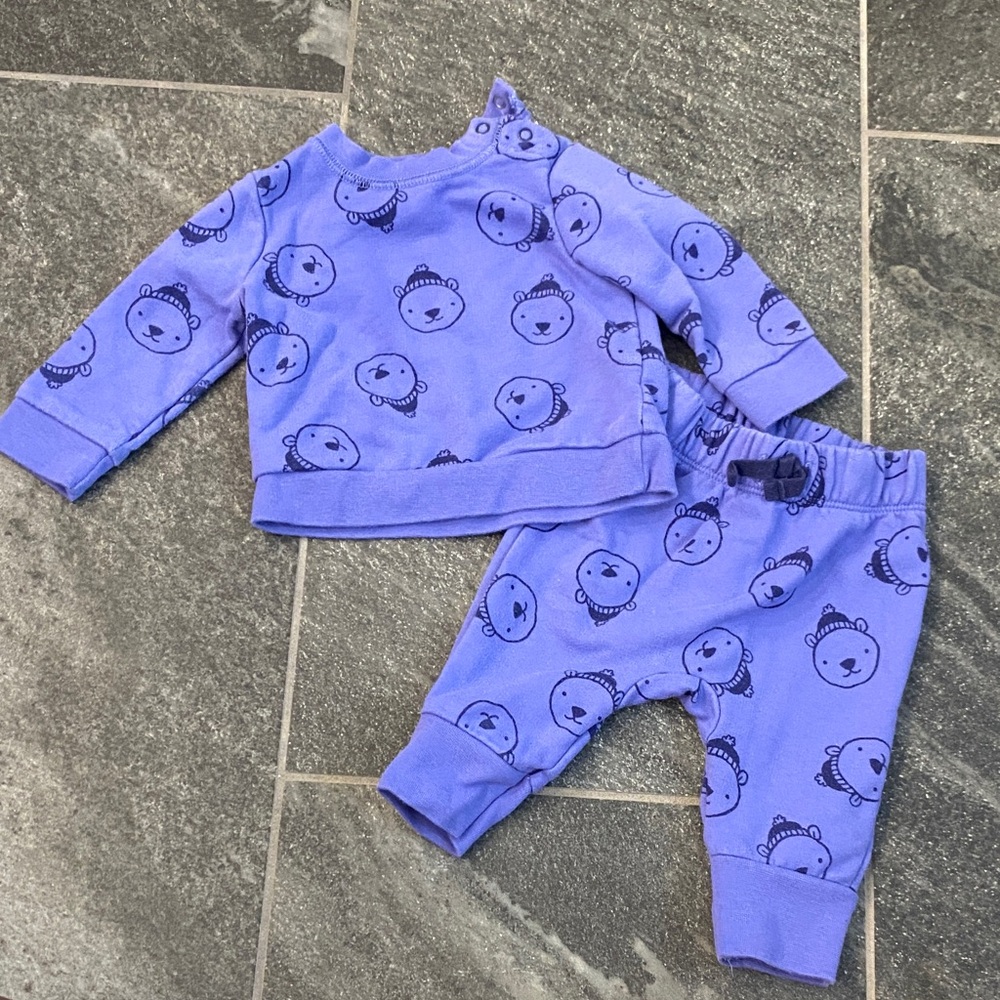 Cat & Jack Purple/Blue Bear Print Baby Sweatshirt Set